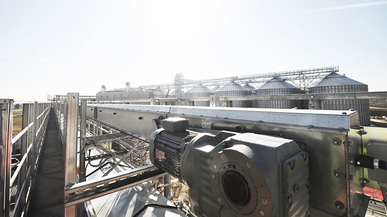 Conveying equipment atop of a wheat storage facility at Barilla in Parma